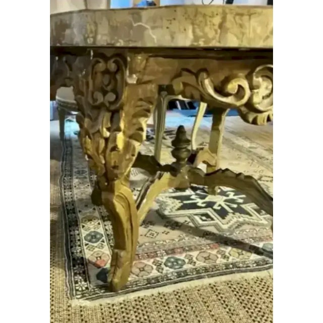Mid-Century Modern Antique Gilt Wood French Style Round Center Table With Faux Marble Wood Top For Sale - Image 3 of 10