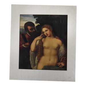 1970s Venus and a Lute Player (After Titian) Lithoprint