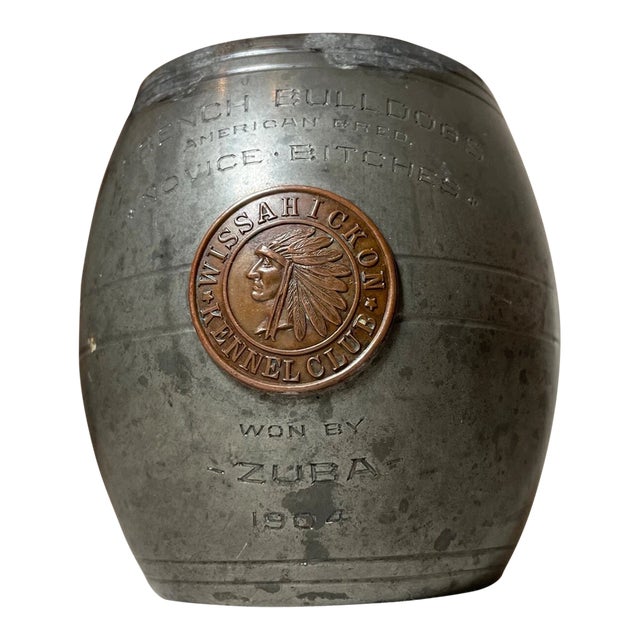 Antique 1904 French Bulldog Kennel Dog Pewter Bronze Trophy Award Mug Caldwell For Sale
