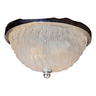 Vintage Ceiling Lamp with Chrome-Plated Metal Mounting and Ice Glass Shade by Fischer Leuchten, 1980s For Sale