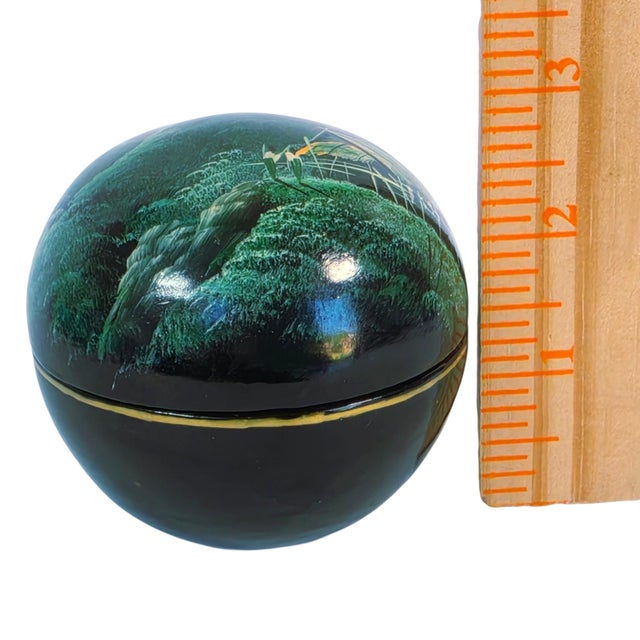 Vintage Japanese Lacquerware Round Trinket Box With Porcelain Rose Accent For Sale - Image 16 of 17