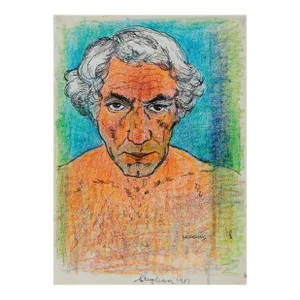 Gazing Modernist Portrait 1981 Wax Crayon on Paper