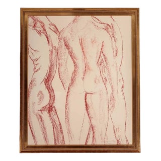 Red Conte, Nude Figure Study, 1920s, Crayon For Sale
