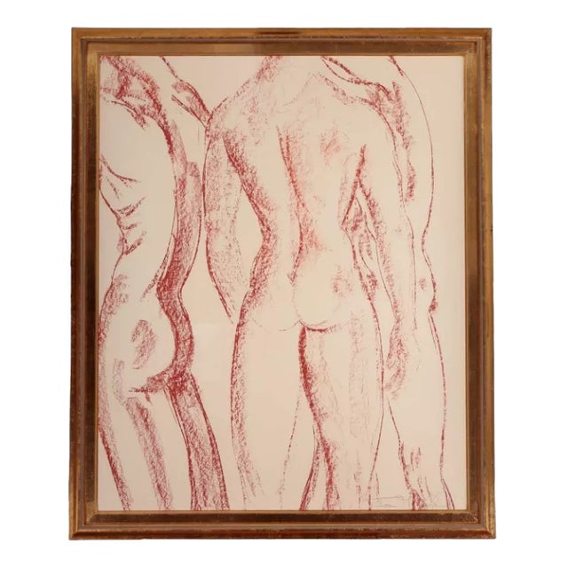 Red Conte, Nude Figure Study, 1920s, Crayon For Sale