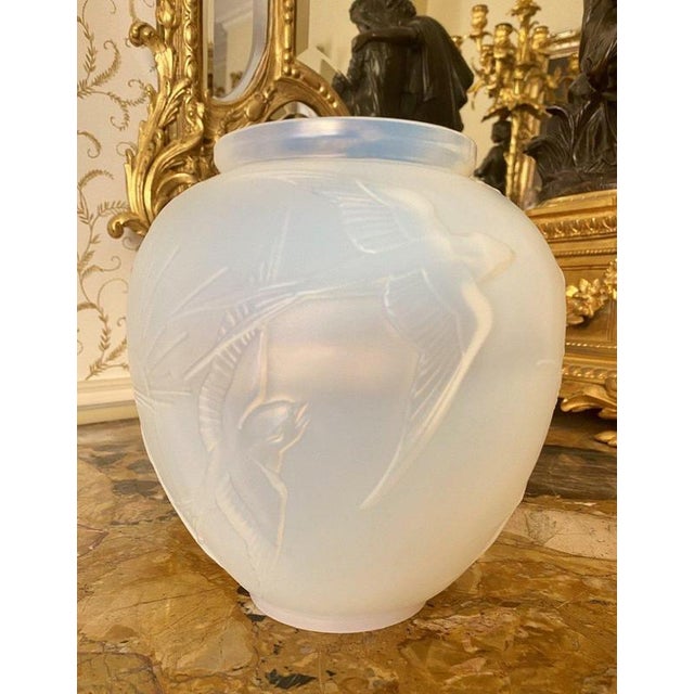 Art Deco Opalescent Vase with Swallows from Sabino Paris For Sale - Image 3 of 13