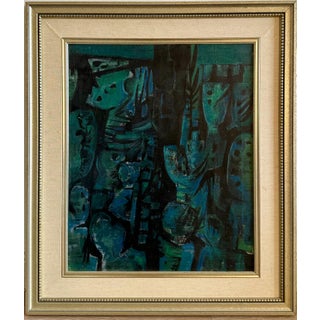 Yosl Bergner, Israeli Expressionist Oil Painting Yosl Bergner Modernist Abstract Composition, 1961 For Sale