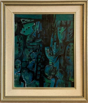 Yosl Bergner, Israeli Expressionist Oil Painting Yosl Bergner Modernist Abstract Composition, 1961