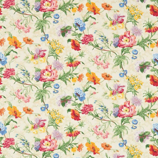 Sanderson Avening Fabric in Red/Yellow/Green/Natural - a Sample For Sale