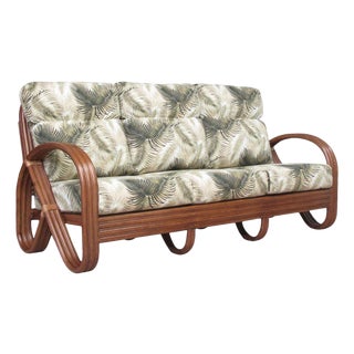 1990s Modernist 3-Strand 3/4 Pretzel "Kauai" 3 Seat Rattan Sofa For Sale