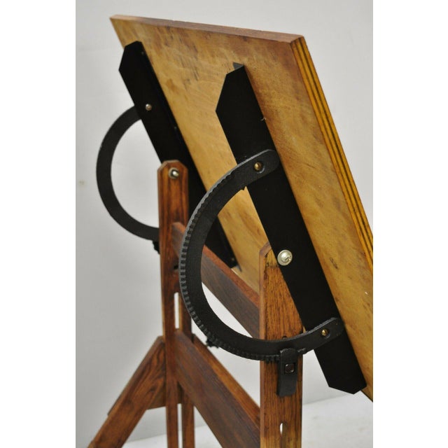 Vintage Oak Wood and Cast Iron Adjustable Small Drafting Table | Chairish