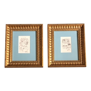 Gallery Wall Collection-2 Original Vintage Wayne Cunningham Ink Line Drawings Framed-Set of 2 For Sale