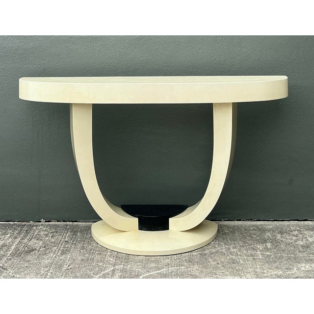 Contemporary Vintage Faux Goatskin Console Table After Karl Springer For Sale - Image 3 of 12