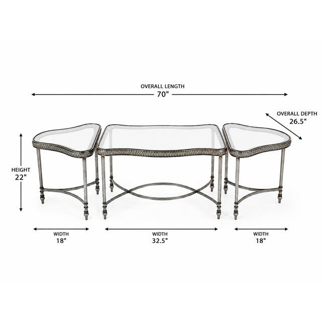 Elevate your living space with this sophisticated three-piece cocktail table set by renowned luxury furniture maker Marge...