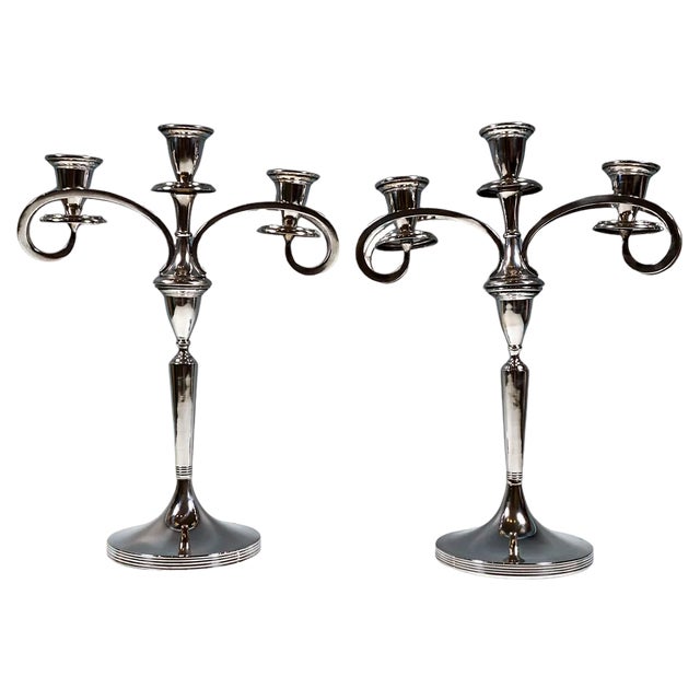 Art Nouveau Silver Three-Flame Candelabra from Lippa & Co, 1890s, Set of 2 For Sale