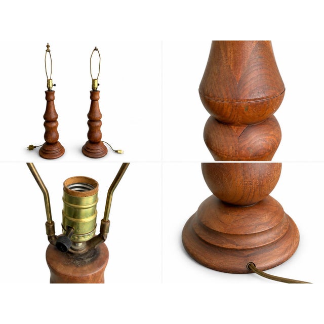Mid-Century Modern Vintage Mid-Century Sculptural Turned-Wood Table Lamps - Pair For Sale - Image 3 of 17