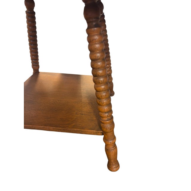 Vintage Oak Barley Twist Side Table With Lower Shelf For Sale - Image 4 of 7