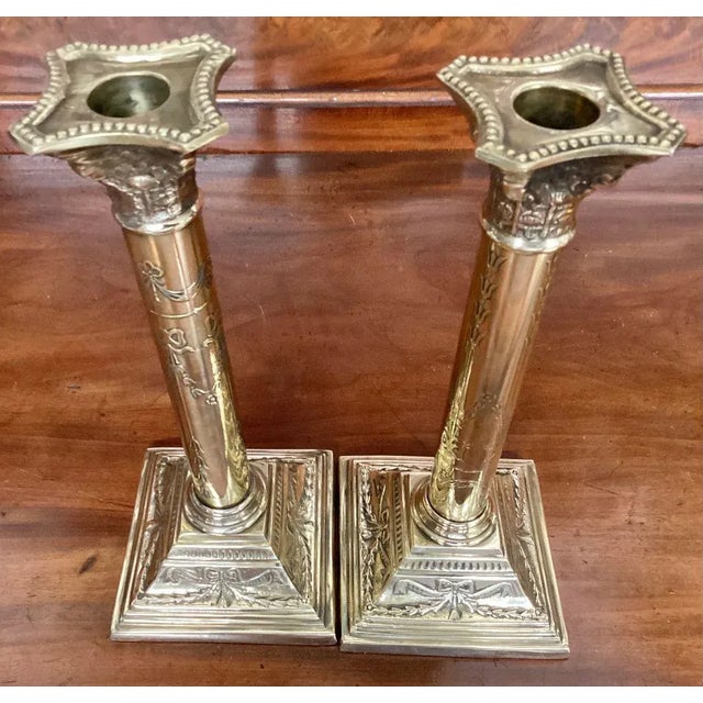 Neoclassical Late 20th Century Pair of Modern Brass Classical Style Candlesticks For Sale - Image 3 of 5
