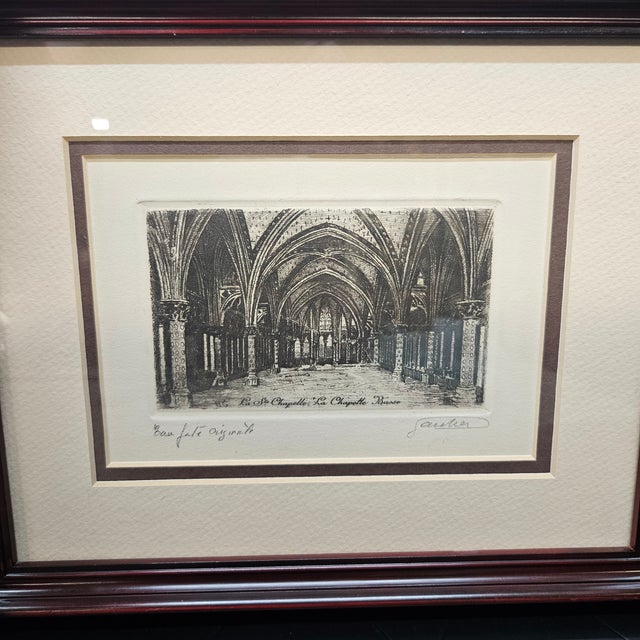 Vintage 1880 Lucien Gautier Paris Etching Set Framed Palais Justice Ste Chapelle For Sale - Image 6 of 13