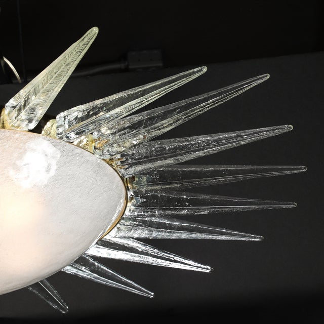Modernist Brass Fitted Hand-Blown Murano Glass Starburst Spike Form Chandelier For Sale - Image 16 of 18