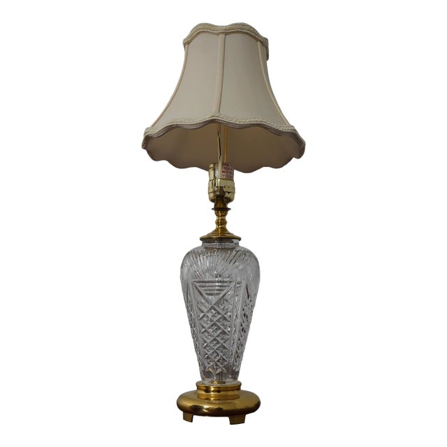 Waterford Crystal Small Table Lamp W. Brass Base For Sale