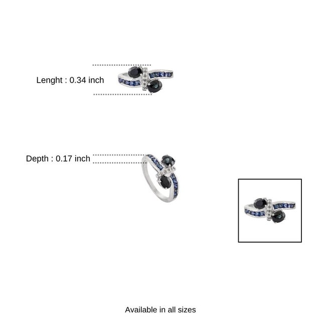 Artfully Crafted 925 Sterling Silver Blue Sapphire and Diamond Bypass Ring - Size 8.5 For Sale - Image 9 of 10