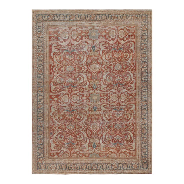 Vintage Oushak-Style European Rug in Red, With Floral Patterns From Rug & Kilim For Sale