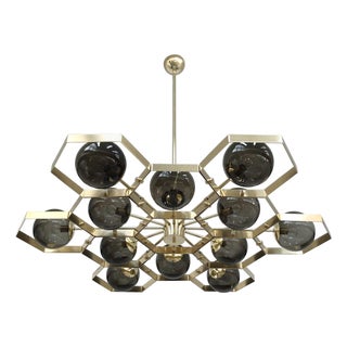 21st Century Honeycomb Natural Brass Smoky Murano Chandelier by Fabio LTD For Sale