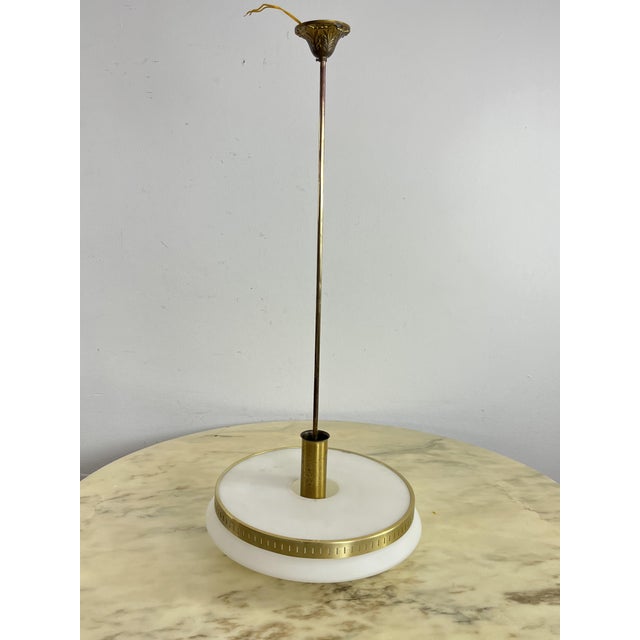 Metal Mid-Century Hanging Light in Opaline Glass from Stilux Milano, 1960s For Sale - Image 7 of 12
