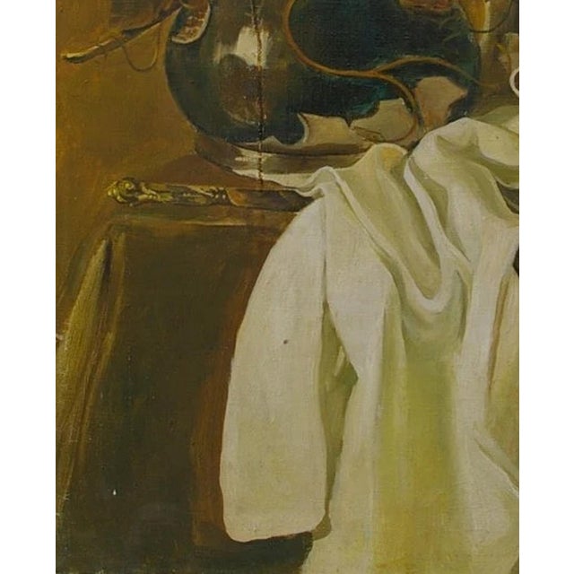 1970s Still Life With Food Antique Oil Painting Original Soviet Art Ukrainian Artist Unknown 100-80 For Sale - Image 5 of 6