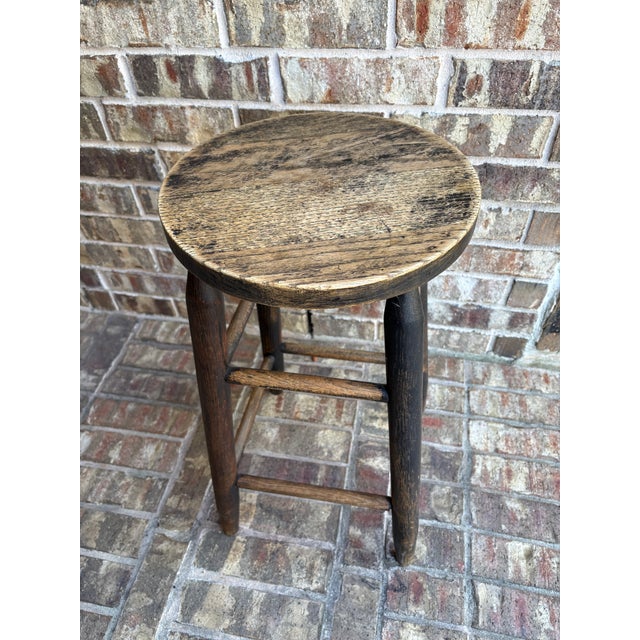 Vintage Rustic Counter-Height Stool — 24″ Tall Round Seat, Hand-Turned Legs For Sale - Image 4 of 9