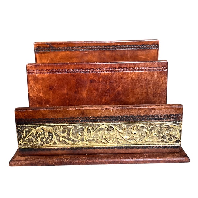 Elegantly organize letters and documents with this vintage leather over wood letter and document holder. Hand crafted from...