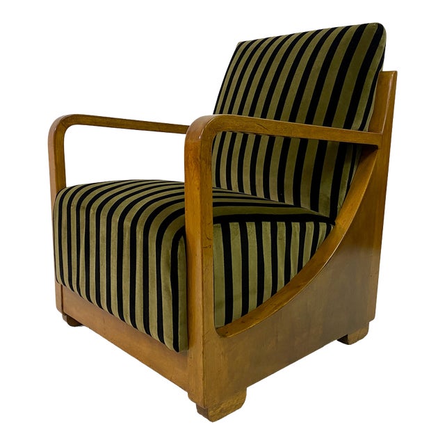 Dutch Armchair in Striped Velvet, 1930s For Sale