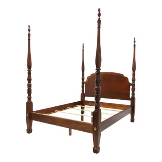 Ethan Allen 18th Century Collection Banded Mahogany King Size Four Poster Bed For Sale