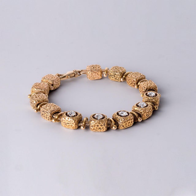 Contemporary Vintage 14k Gold 1.50 Carats Tw Old European Cut Diamond Cube Link Bracelet For Sale - Image 3 of 8