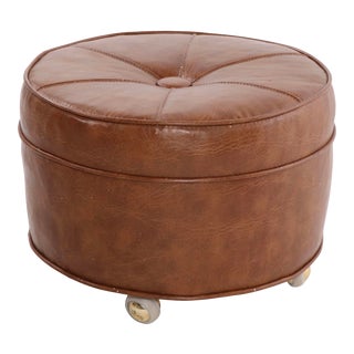 Mid Century Vinyl Footrest Stool Ottoman For Sale