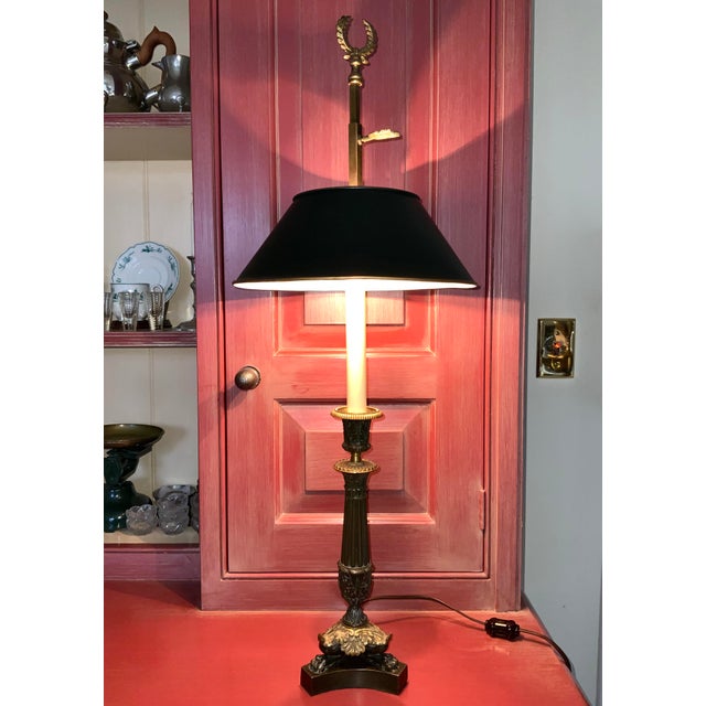 F. Barbedienne Foundry 1920s French Empire Patinated Bronze Tole Candlestick Lamp For Sale - Image 4 of 12