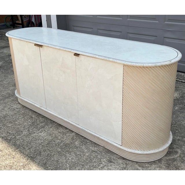 1990s Casa Bique Coastal Tessellated Stone and Rattan Look Credenza For Sale - Image 11 of 11