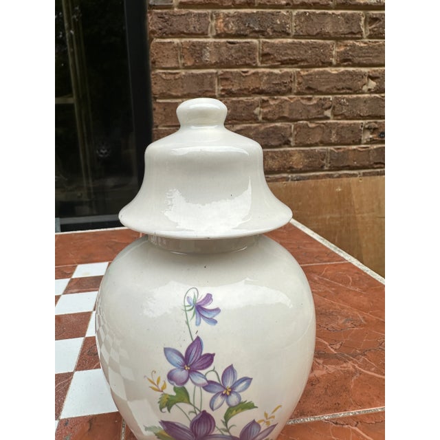 Mid-Century Modern 1970s Ceramic Painted Floral Jar With Lid For Sale - Image 3 of 8