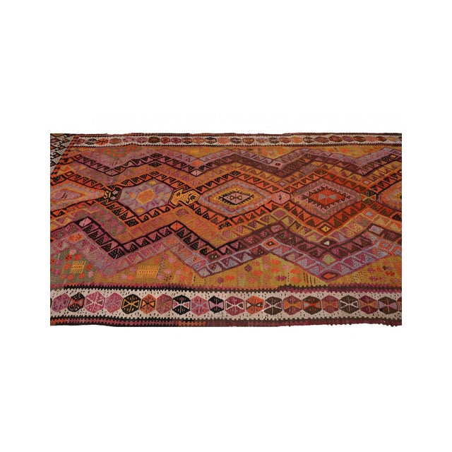 Decorative Vintage Turkish Kars Kilim Rug - 4`9″ X 9`4″ For Sale - Image 4 of 6
