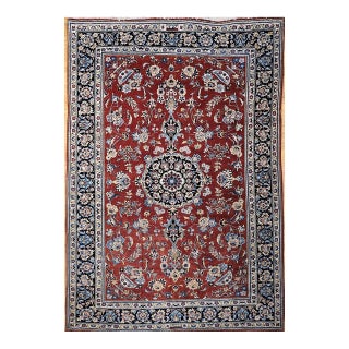 Vintage Turkmen Area Rug, Hand-Knotted Wool, Allover Geometric Pattern, Pistachio Green & Red, 4x8 For Sale
