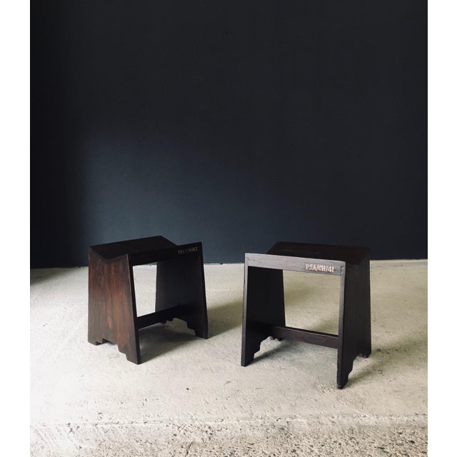 Brown Modernist PJ-SI-68-A Sewing Stools by Pierre Jeanneret for Chandigarh, 1950s, India, Set of 2 For Sale - Image 8 of 18