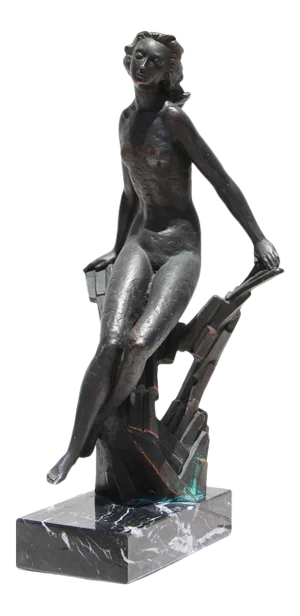 1910s French Art Deco Bronze Statue of a Woman on Marble Base