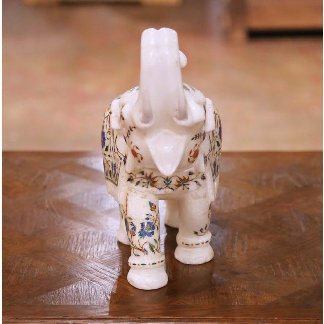 White Mid-Century Indian Marble Elephant With Pietra Dura Floral Inlay For Sale - Image 8 of 10
