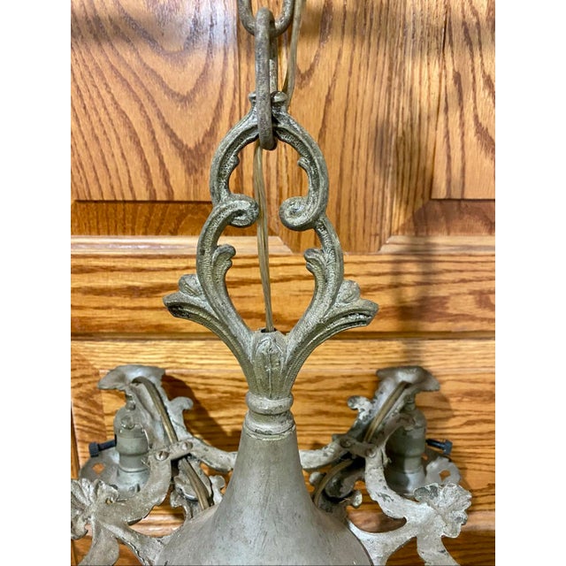 Antique Art Deco Metal 5-Light Hanging Lamp Chandelier For Sale - Image 9 of 10