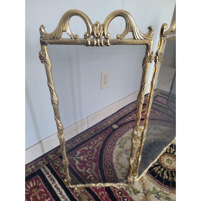 Vintage Brass Three Panel Fireplace Screen For Sale - Image 4 of 12