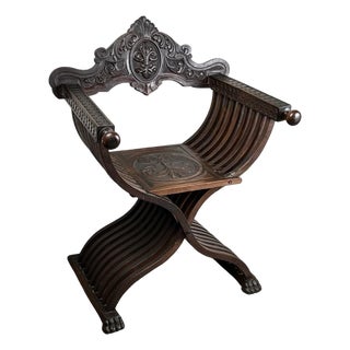 Antique Italian Renaissance Walnut Savonarola Chair C. Late 19th Century For Sale