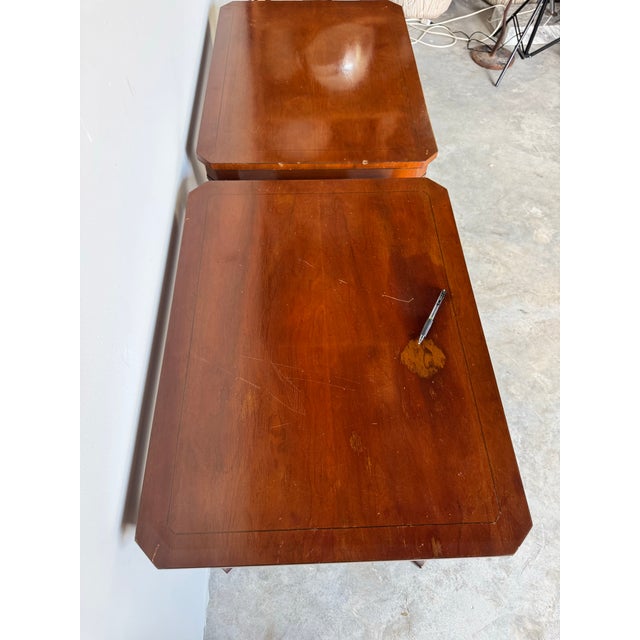 1970's Vintage Baker - Style Mahogany Side Tables With Lower Shelf - A Pair For Sale - Image 9 of 12