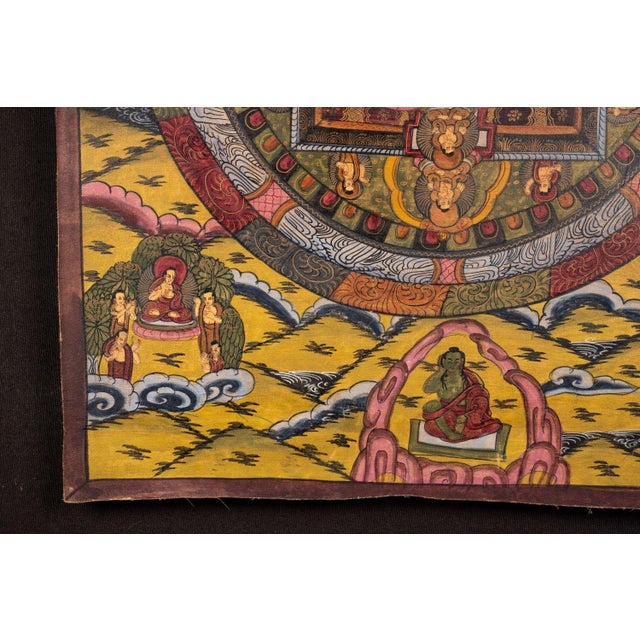 Black Antique 19th Century Tibetan Buddhist Mandala Thangka With Meditation Buddha For Sale - Image 8 of 9