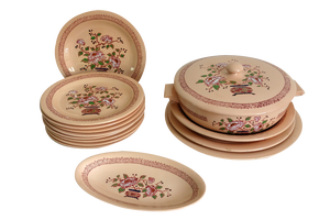 Art Deco Earthenware Service with Beijing Model Enamals, Longwy, 1930s, Set of 14
