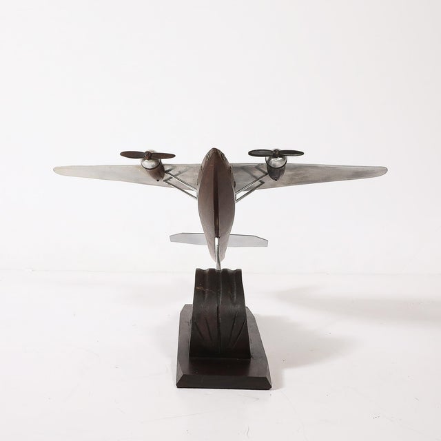 1930s Art Deco Anthoine Art Bois Carved Wood and Metal Seaplane Model on Stand For Sale - Image 5 of 14